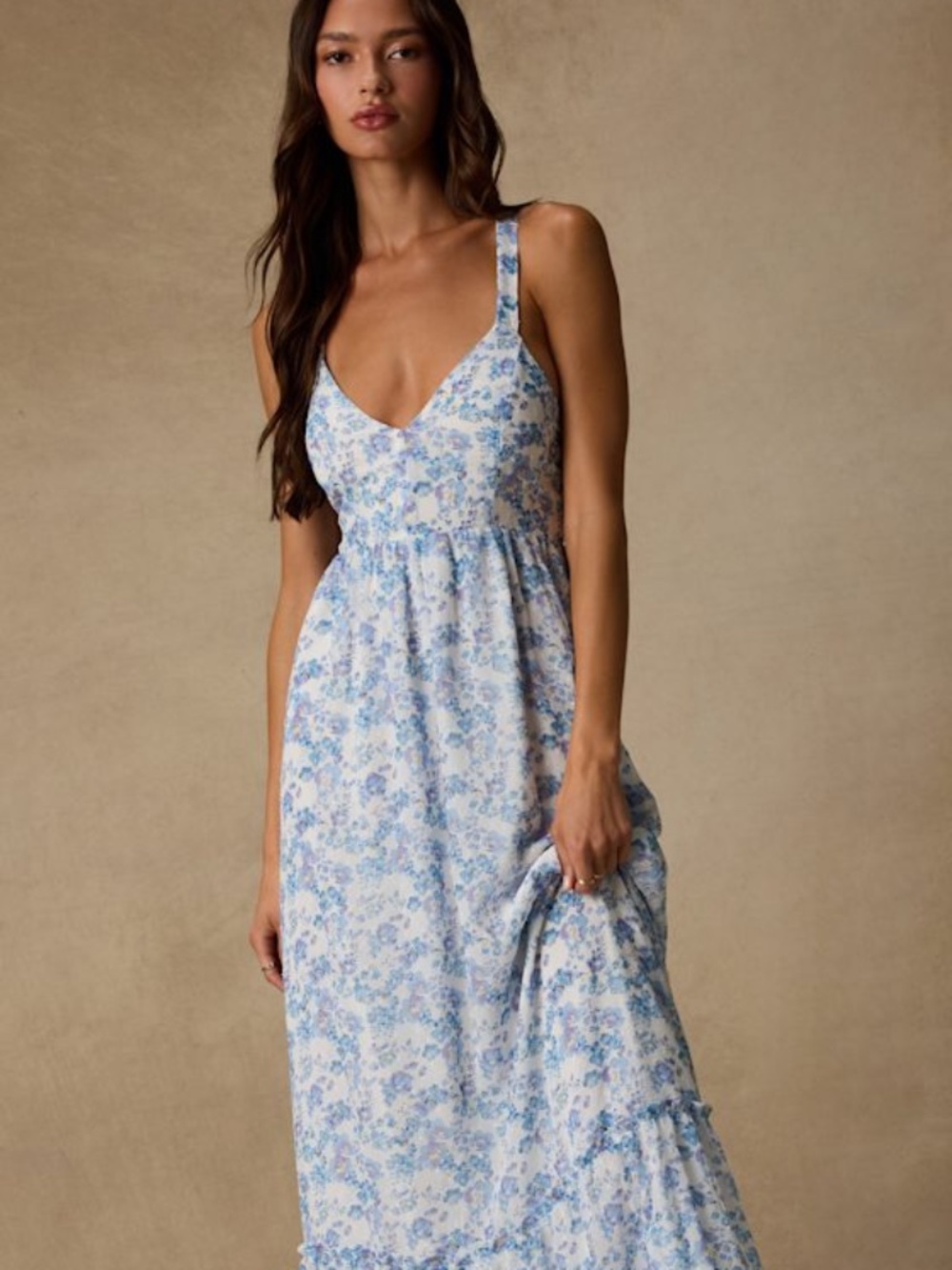 Lulus My Love Story White Floral Print Tie-back Maxi Dress Blue - Size L